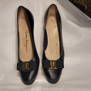 Salvatore Ferragamo Women's Navy Flats with Gold Accent